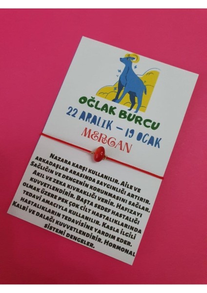 Oğlak Burcu Mercan Doğal Taşlı Ip Burç Bilekliği