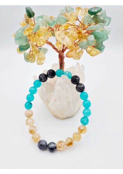 Başarı Tılsım Bileklik Sitrin Amazonit Labradorit Unisex Doğaltaş Bilekliği