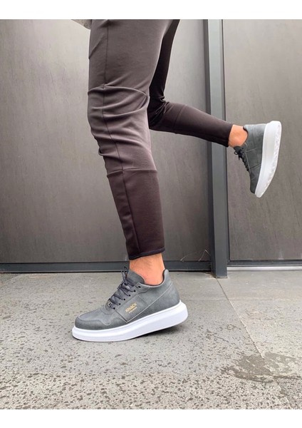 Bağcıklı Cilt Deri Ortopedik Yüksek Taban Gri Erkek Günlük Sneaker Ayakkabı