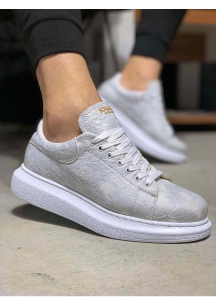 Bağcıklı Cilt Deri Ortopedik Yüksek Taban Beyaz Erkek Günlük Sneaker Ayakkabı