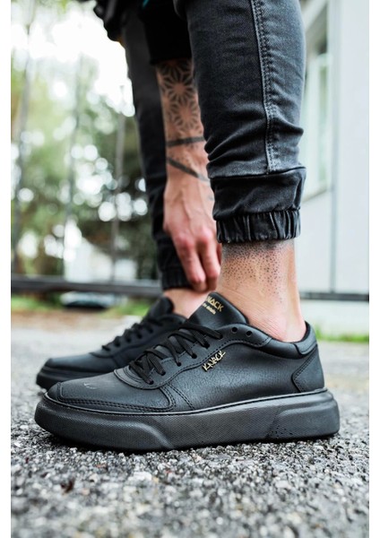 Bağcıklı Özel Tasarım Cilt Ortopedik Taban Siyah (Siyah ) Erkek Günlük Sneaker Ayakkabı