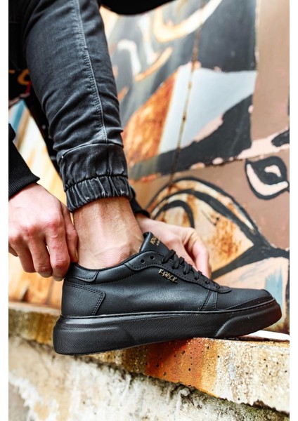 Bağcıklı Özel Tasarım Cilt Ortopedik Taban Siyah (Siyah ) Erkek Günlük Sneaker Ayakkabı