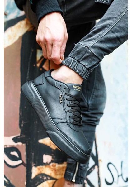 Bağcıklı Özel Tasarım Cilt Ortopedik Taban Siyah (Siyah ) Erkek Günlük Sneaker Ayakkabı