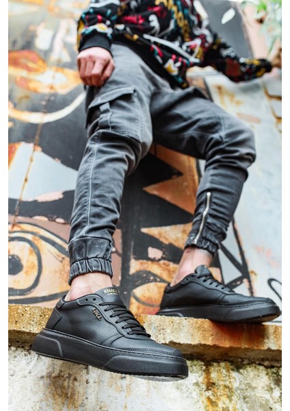 Bağcıklı Özel Tasarım Cilt Ortopedik Taban Siyah (Siyah ) Erkek Günlük Sneaker Ayakkabı