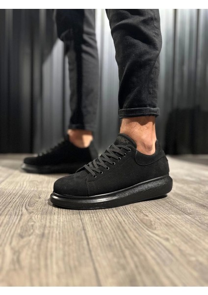 Bağcıklı Süet Ortopedik Yüksek Taban (Siyah ) Erkek Günlük Sneaker Ayakkabı