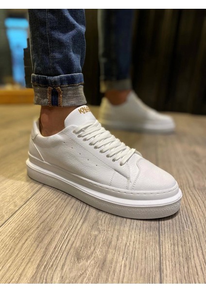 Bağcıklı Cilt Deri Ortopedik Taban Beyaz Erkek Günlük Sneaker Ayakkabı