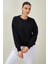 Tena Moda Kadın Siyah Bisiklet Yaka Üç Iplik Basic Sweatshirt 1