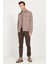 Erkek Koyu Bej Oversize Fit Bol Kesim Klasik Yaka Pamuklu Desenli Gömlek Ceket 1