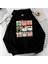 Yılbaşı Karakter Baskılı Siyah Oversize Kapüşonlu Sweatshirt 1