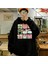 Yılbaşı Karakter Baskılı Siyah Oversize Kapüşonlu Sweatshirt 2