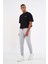 Erkek Gri Slim Fit Jogger Cep Nakış Fermuar Detaylı Eşofman Altı 1
