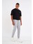 Erkek Gri Slim Fit Jogger Cep Nakış Fermuar Detaylı Eşofman Altı 2