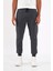 Erkek Antrasit Slim Fit Jogger Cep Nakış Fermuar Detaylı Eşofman Altı 2