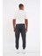Erkek Antrasit Slim Fit Jogger Cep Nakış Fermuar Detaylı Eşofman Altı 7
