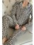 Kahve Tier Desenli Önden Düğmeli Peluş Polar Pijama Takımı 4
