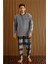 Gri Beyaz Ekose Desenli polar erkek pijama takımı 2