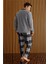 Gri Beyaz Ekose Desenli polar erkek pijama takımı 3