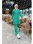 Düğmeli V Yakalı Sade Basic Eşofman Spor Ikili Takım - 3051 - Benetton Yeşil 3
