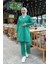 Düğmeli V Yakalı Sade Basic Eşofman Spor Ikili Takım - 3051 - Benetton Yeşil 5