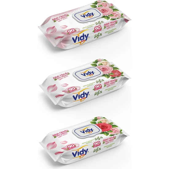 Vidy Rose - Gül Kokulu Islak Havlu 90×12 Paket ( 1080 Yaprak )