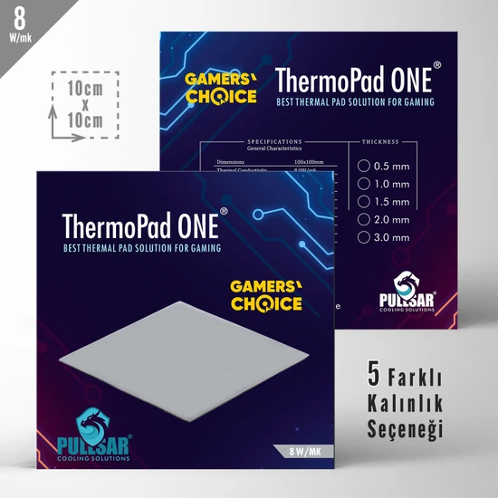 Pullsar Thermopad One - 100x100 mm | 1,50 mm Kalınlık | 8 W/m-K İletkenlik ile Oyununuzu Soğutmanın Yeni Yolu!