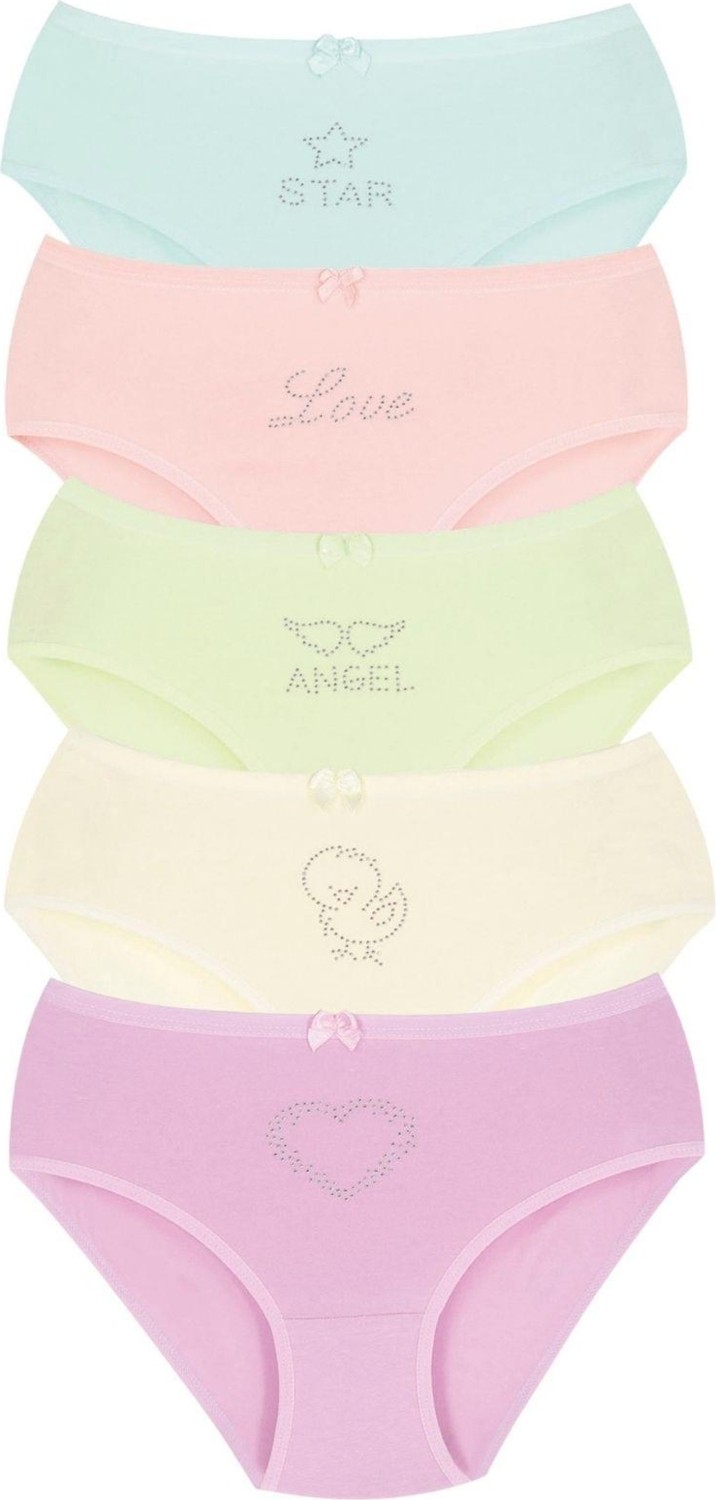 New Lilla 002 Kız Çocuk 5'li Taş Baskılı Külot Paketi %95 Pamuk Yumuşak Dokulu Beyaz Renk görsel 7
