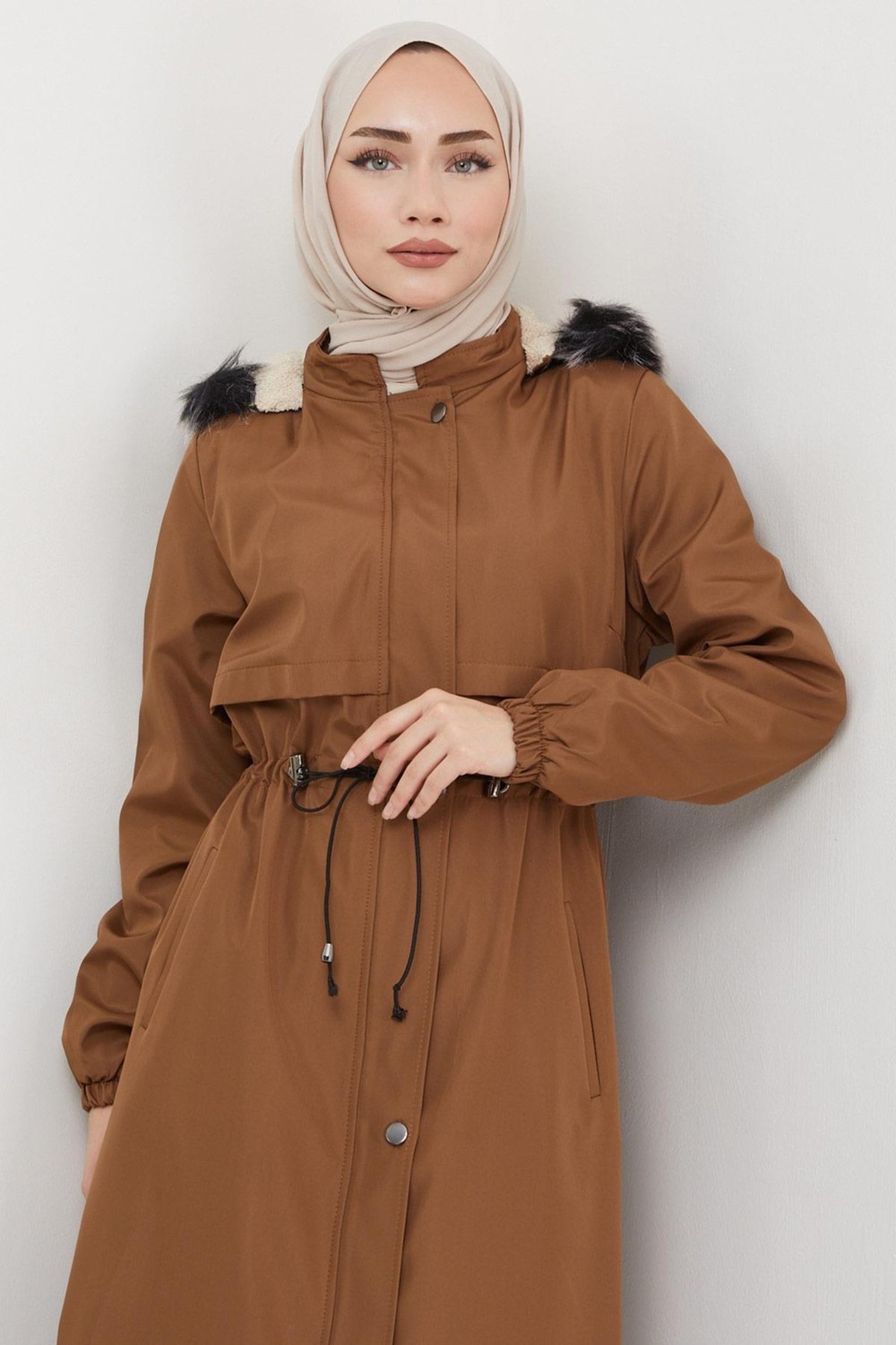 Hafsa Mina Allerli İçi Kürklü Bondit Mont Taba HM2330 görsel 4