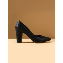 Alemdar Shoes City Siyah Kırışık Topuklu Kadın Ayakkabı