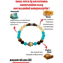 Doğal Taş Dünyası Sertifikalı Başarı Hedeflerine Ulaşma Doğal Taş Tılsım Bilekliği (Amazonit Sitrin Kaplan Gözü Doğaltaş Bileklik)