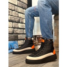 Shoecide SBO0811  Yüksek Siyah Taban Paraşüt Kumaş Turuncu Cilt Detaylı Yarım Bilek Spor Bot
