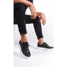 Shoecide Siyah Cilt Bağcıklı Yüksek Rahat Taban Günlük Erkek Ayakkabı