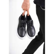 Shoecide Siyah Cilt Bağcıklı Yüksek Rahat Taban Günlük Erkek Ayakkabı