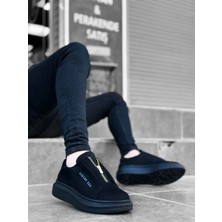 Shoecide Kalın Süet Yüksek Taban Fermuarlı Siyah Siyah Erkek Ayakkabı