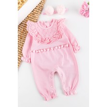 Babymod Güpürlü Ponpon Bandanalı Kız Bebek Tulum Takım