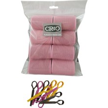 Croc 1207 Cırtlı Sünger Bigudi 8li Çap 4 cm Pembe + 10lu Saç Pensi