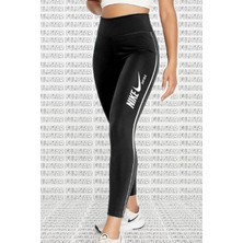 Nike One Dri Fit Training Printed Black Leggings Toparlayıcı 2 Iç Cepli Siyah Tayt