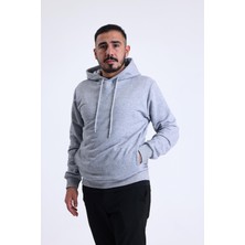 Pulur.co Gri Melanj Yandan Cepli Kapüşonlu Sweatshirt