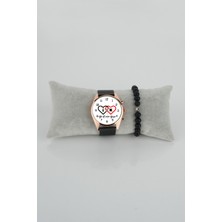 Stony Kadın Kol Saati Çift Kalp Siyah Kırmızı Bileklik Hediye Kişiselleştirilebilir