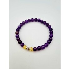 Doğal Taş Dünyası Sertifikalı Doğal Ametist  Kehribar Taşı Bileklik 6 mm