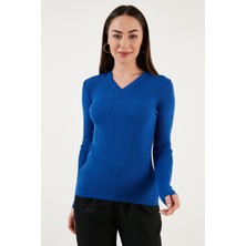Fashion Friends Slim Fit V Yaka Kazak Bayan Kazak 23K0289K1