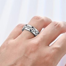 Chavin Parlak Gri Ortası Hareketli Çelik Dönen  Bayan Erkek Stres Yüzük EU85BY