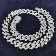 Chavin 15 Mm. Gri Kalın 45 Cm. Taşlı Alloy Kadın Zincir EU79BY