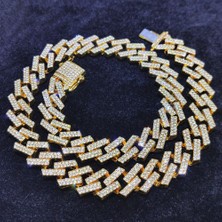 Chavin 15 Mm. Gold Kalın 45 Cm. Taşlı Alloy Kadın Zincir EU79SR