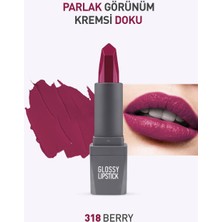 318 Berry Parlak Ruj - Nemlendirici Etkili Pürüzsüz Dudak Görünümü - Glossy Lipstick