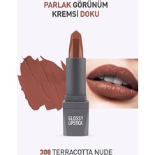 308 Terracotta Nude Parlak Ruj - Nemlendirici Etkili Pürüzsüz Dudak Görünümü - Glossy Lipstick