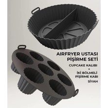 Güncel Çarşı Güncelçarşı Airfryer Ustası 2'li Pişirme Seti, Silikon Airfryer Pişirme Kağıdı, Bpa Içermez, Yapışmaz Kolay Temizlenir Muffin Cupcake ve Iki Bölmeli Silikon Pişirme Kabı