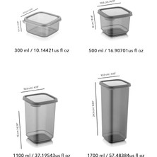 Meleni Home 32'li Etiketli Kapaklı Kare Erzak Saklama Kabı Seti 8x(0,3 Lt-0,5 Lt-1,1 Lt-1,7 Lt) Baharatlık