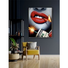 Dollars Gaming With Red Lips Kanvas Tablo Dekoratif Modern Soyut Minimalist Illüstrasyon