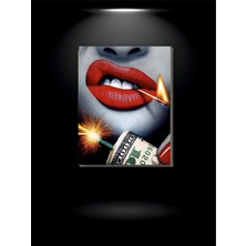 Dollars Gaming With Red Lips Kanvas Tablo Dekoratif Modern Soyut Minimalist Illüstrasyon