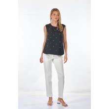 Ekol Sıfır Yaka Kolsuz Siyah Kadın Bluz 23105056